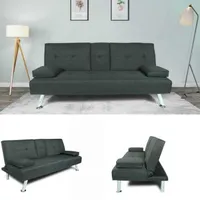 US Stock Warehouse Futon Sofa Bed Sleeper Donkergrijs W22303581