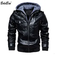 Bolubao Mode Märke Men PU Läder Jackor Vinter Nya Mäns Bekväma Läderjacka Man Casual Hooded Leather Jacket Coat CX200804