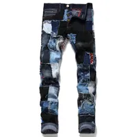 Einzigartige Mens Patchwork zerrissene Jeans-Mode Spliced ​​gerades Bein dünne ausgefranste bunte Denim-Hosen Freizeit Bekleidung Hosen für Männer 248