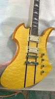 珍しいBCリッチギターネックスルーボディ天然黄色いキルティングメープルトップクロムハードウェアニトロセルロースボディフィニッシュ中国製ギター