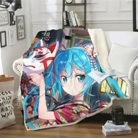 Cloocl Factory Wholesale Anime Girl Miku Mantas Imprimir 3D Fashion Casual Double Layer Sherpa Manta en la cama Home Textiles Dreamlike Style