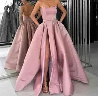 2020 Sexy Alta laterali Split una linea Prom Dresses Con Prom Dress abiti senza spalline partito convenzionale Evening Wear ogstuff vestido de novia