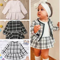 Kleinkind-Mädchen-Prinzessin Anzug Zweiteiliger Rock-Satz Designer Kinder Mantel karierte Jacke und Kleider Baby-Herbst Mode Kleid Kleidung Anzug D82802