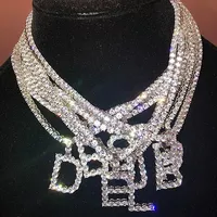 Designer colar de cristal de cristal de cristal fora cadeia colar inicial 45 cm comprimento cadeia letra mulheres homens rocha hip hop bling jóias 26 letras