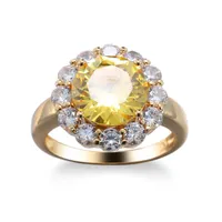 Nuovo anello citrino naturale per le donne oro giallo gemstone intarsiato anello zircone gioielli gioielli gioielli di nozze fidanzamento