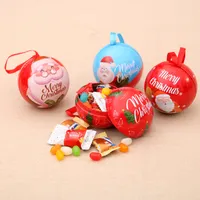 Creative Christmas Iron Round Tin Candy Can Gift Ball Packaging Box Santa Claus Decorations Xmas Tree Hanging Supplies