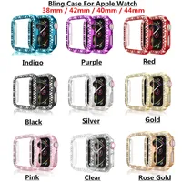 Woman Bling Diamond Smartwatch Case for Apple Watch 1 2 3 4 5 6 7PC Armor Cover for Iwatch 38mm 40mm 42mm 44mm 41mm 45mm Screen Protective Fram Bumper