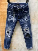 DSQ Jeans Męskie Luksusowe Designer Jeans Chude Ripped Cool Facet Causal Hole Denim Moda Marka Fit Dżinsy Mężczyźni Płucni Spodnie 61283