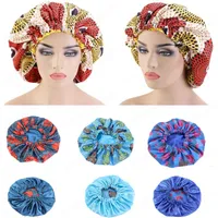 Large Size Mode-Druck-Turban Caps Afrikanische Satin Bonnet Muslim Ankara Dashiki Nachtschlaf Cap Frauen Wrap Kopftuch