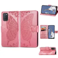Flip Case for OPPO A92 Dustproof PU Leather Cover Embossed Flower Butterfly with Magnetic Buckle(Model: A92)