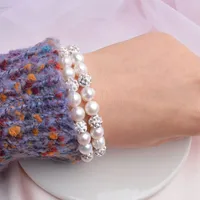10 sztuk / partia Moda Biała Pearl Bransoletki Kryształowe Koraliki Spacer Biżuteria DIY Cyrkon Ball Elastyczność Biżuteria Prezent