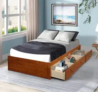 US Stock ORIS FUR Oak Color Twin Size Platform Storage Bed with 3 Drawers For Kids Adult Bedroom Sets WF193634AAL