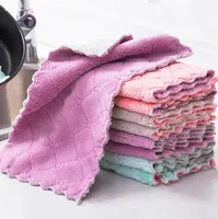 Kitchen Dish Cloth Double Layber Absorbent Microfiber Non-stick Oil Household Cleaning Wiping Towel Kichen Tools Free Shipping