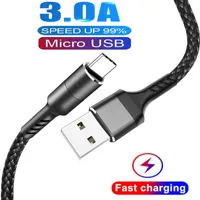 Metal Konut Örgülü Mikro USB Kablosu Dayanıklı Yüksek Hızlı Şarj Akıllı Telefon için USB Tipi C Kablosu
