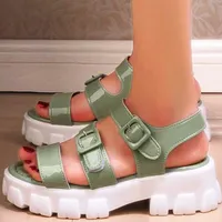 GIGIFOX Boş Yaz Moda Chunky Topuklar Platformu Gladyatör Sandalet Ayakkabı Kadınlar