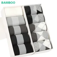10 paires chaussettes en fibre de bambou d'été pour hommes pour hommes affaires décontractés robe chaussettes coton mâle haute qualité noir long pour cadeau
