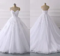 2021 Real Image White Wedding Dress A-Line Spaghetti V-Neck Zipper Open Back Tulle Vestidos de Novia Robes de Mariée Party Bridal Gowns
