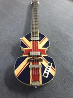 Custom McCartney Hofner H500 / 1-CT Contemporain Violon Deluxe Bass Bass England Flag Electric Guitare Flamme Échame Back Côté Expédition gratuite