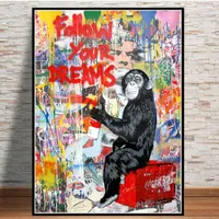 Estratto seguire i vostri sogni Dipinti su tela Graffiti scimmia Street Art Poster e stampe Animali parete Foto Room Decoration