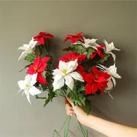 Un tallo corto artificial Poinsettia Rama de flores 2 cabezas/pieza simulación Poinsettia de seda para el hogar decoración floral decorativa