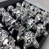 Bulk lots 100pcs Men Skull Rings 2020 New Gothic Biker Punk Cool Rings Wholesale Fashion Jewelry Lot
