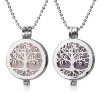 Healing Natural Stone Pendant Halsband Tree of Life Locket Essential Oil Parfym Aromaterapi Diffuser Necklace Women
