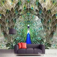 Пользовательские фото Wall Paper Rolls Peacock Open Screen 3D Большой Mural Обои Гостиная TV Фоновая Wall Art Decor Живопись