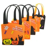 Halloween Felt Pumpkin Bag Kids Happy Halloween Candy Storage Bag Vilt Trick or Treat Candy Carry Carry Tote Willekeurig Verzenden