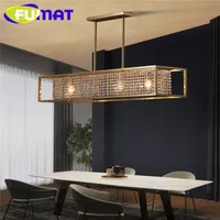 FUMAT moderne Lustre en cristal d'éclairage LED de luxe rectangulaire en cuivre Pendentif Lampe suspendue lumières intérieures Fixture pour le salon