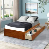 Amerikaanse voorraad Oris bont eiken kleur Twin Size platform opslag bed met 3 laden voor kinderen volwassen slaapkamer sets WF193634AAL 2020 nieuwe hotselling