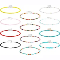 QIMOSHI 12PCS Boho Glass Seed Beads Choker Necklace Colorful Beaded Rainbown Beach Bead Choker Necklaces for Women