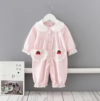 2020 Spring Fall Baby Dzieci Odzież Wspinaczka Różowy Z Długim Rękawem Pet Pan Collar Cherry Design Romper Infant New Born Pajacyki 0-2t
