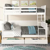 US MZY Twin sur un lit superposé complet Meubles avec des échelles Deux tiroirs de stockage Meubles de chambre blanche pour enfants adulte lp000065kaa