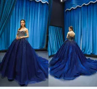 Royal Blue Glitter Tulle Quinceanera Dress Suknia Bling Crystal Crystal Sweetheart Gorset Powrót Prom Dress 8th Brithay Party Ball Suknie