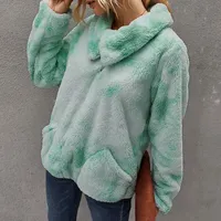 Cysincors 넥타이 염료 후드 여성 스웨터 포켓이있는 옷깃 긴 소매 풀오버 2020 가을 양털 따뜻한 탑스 streetwear