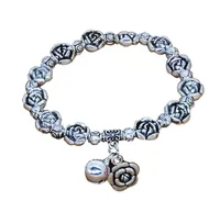 Ethno-Stil handgemachten wulstige elastisches Seil retro Miao Silber tibetischen Silber Armband Glocke Rose Blume Fische Armband WY1584