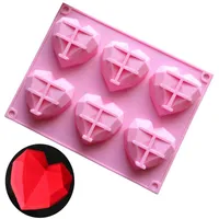 6 Полость Алмазного сердце любви силиконовых форм для украшения торта инструментов Love Heart Cake Mold выпекание Формы для мыла мусса Кондитерских инструментов
