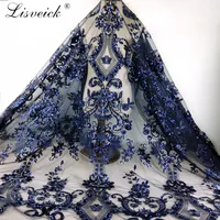 Ny 1YARD DIY Handgjorda Tulle Lace Fabric Sequins Broderade Afrikanska Franska Lace For Wedding / Evening / Party Dress Cheongsam CX200824
