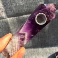 Wholesale Natural Dreamy Amethyst Smoking Pipes Polished with Raw Stone Crystal Pipe Filter Point Healing+Gift Box Smoke accessories
