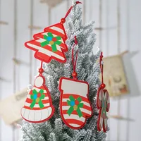 رخيصة شخصية عيد الميلاد عائلة الحلي والزينة والمواد WHIE أحمر الأقمشة المطبوعة الخشبية شجرة عيد الميلاد شنقا المعلقات