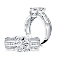 925 فضة 4 ط م مشع قص الاصطناعية خاتم الماس الزفاف الاشتباك خواتم الفضة خاتم الزواج للنساء