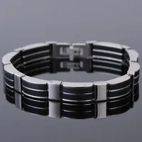 Black Silicone Bracelet Male Stainless Steel Man Bracelet Bangle Cheap Men Jewelry Accessories Friendship Hand Belt Adjustable