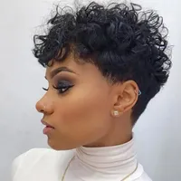 Modern Show Short Water Wave Curly Hair Wig Gamine Hairstyles Máquina Glasseless Máquina Made perucas de cabelo humano