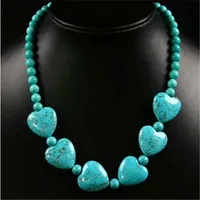 Collier de perles pendentif coeur 18 "Howlite Turquoise