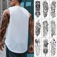 Stor full arm Vattentät tatuering Cool Owl Skull Wig Blomma Fake Sketch Design Sleeve Ben Midja Back Makeup Tillfällig Body Art Tatoo Klistermärke