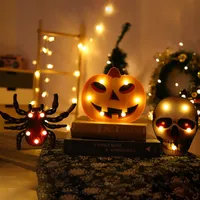 Luces de Halloween con pilas del cráneo Hogar del palo de Halloween Decoración del aula Modelado luz de la decoración luz de la calabaza de la araña luz de la noche
