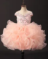 Blush rosa Alças Meninas Pageant Vestido de cristal Ruffles Straps Crianças partido da bola vestido formal Vestido Flower Girl Dresses personalizado C165