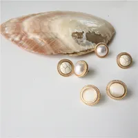 CH-995 Japão redondos New Vintage Marble Opala Big brincos para mulheres Moda Temperamento Simulado Pérola Brinco