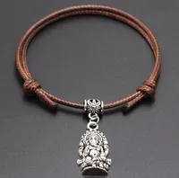 Enkel charm armband svart röd färg justerbar rep sträng lucky armband ganesha buddha elefant charm kvinnor älskare smycken