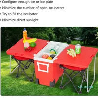 New-Insulated Beverage Rolling Cooler Picnic Camping Outdoor Table & 2 Portable Foldable Camping Fishing Chair Stool wit